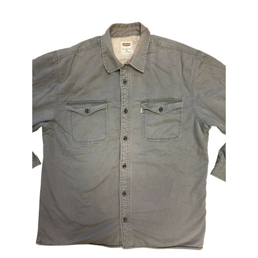 Levis Men's Gray Sherpa Lined long sleeve Button Down shirt jacket size XL - Picture 2 of 5